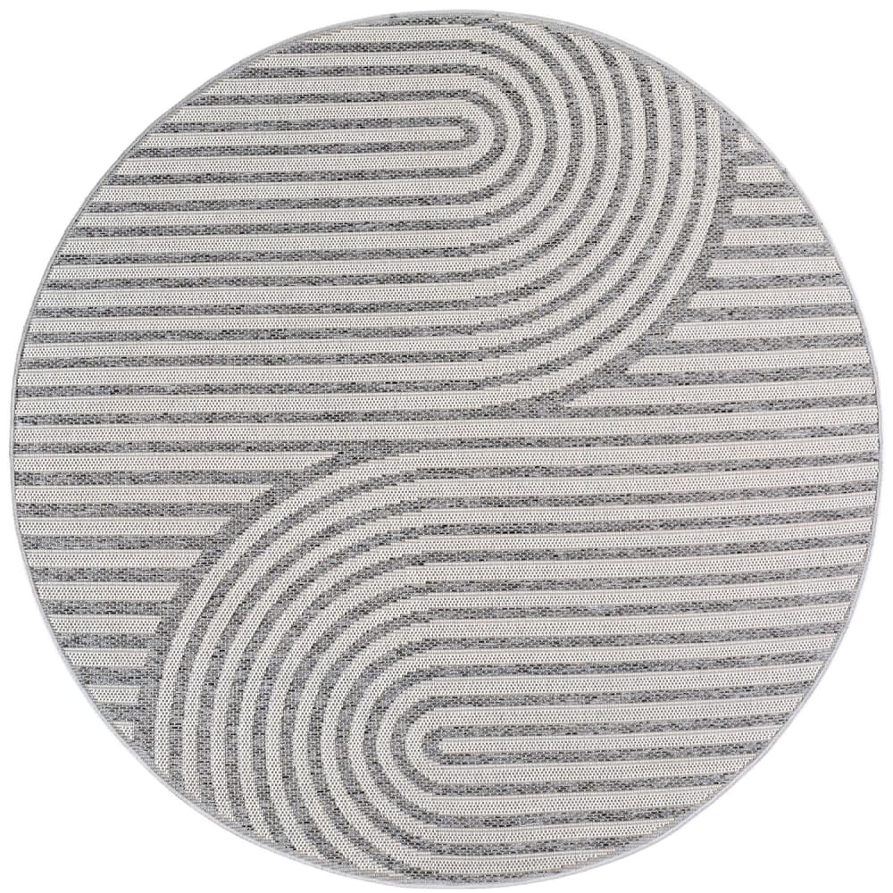 Tapis extérieur rond à motifs géométriques gris 120cm