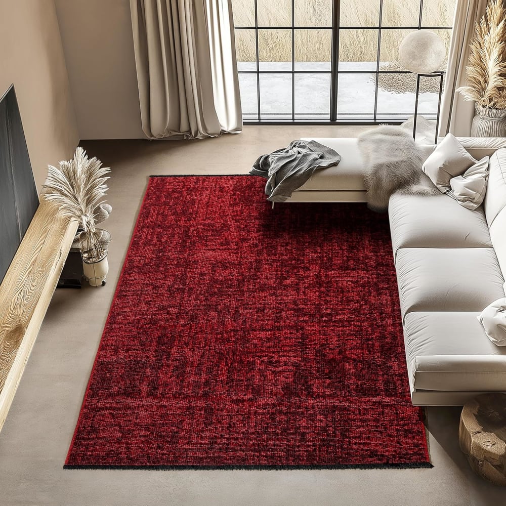 Tapis moderne tissage plat à franges - rouge 240x340cm — vue 3