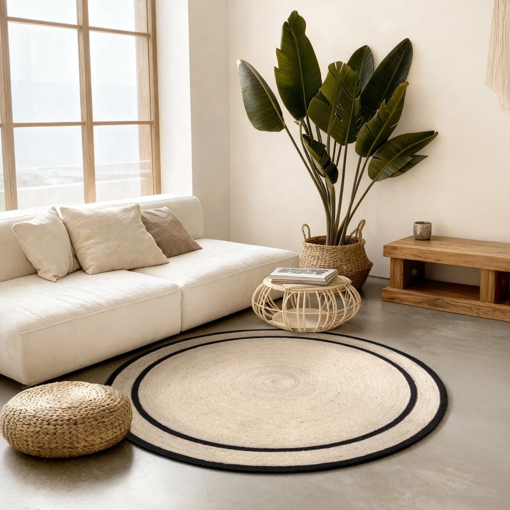 Tapis rond en jute ivoire et noir 200cm — vue 3