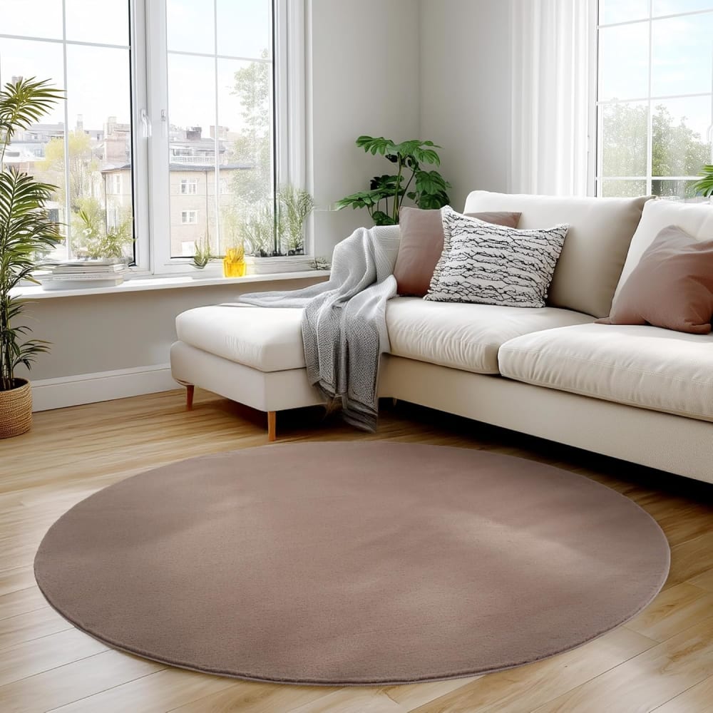 Tapis rond à poils doux lavable mocca 160x160cm — vue 3