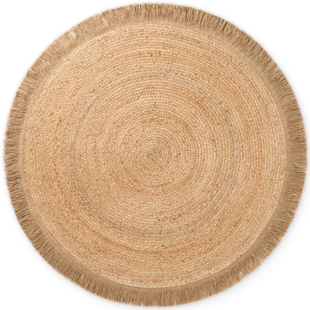 Tapis rond en jute à - franges