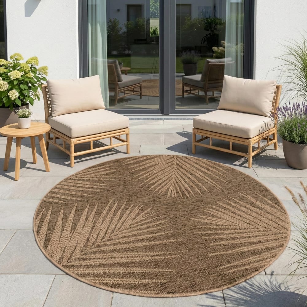 Tapis rond aspect jute à motifs palmier 120cm — vue 3