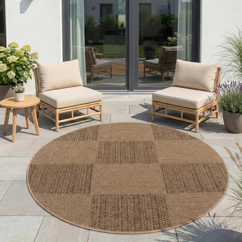 Tapis rond aspect jute à motifs carrés 120cm — vue 3
