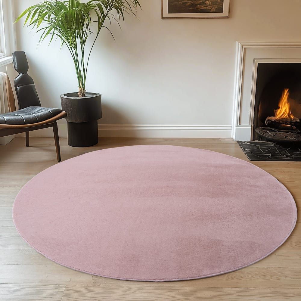 Tapis rond à poils doux lavable rose 80x80cm — vue 3