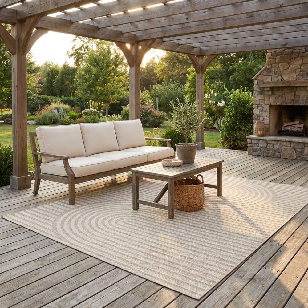 Tapis extérieur et intérieur à motifs géométriques beige 160x230cm — vue 3