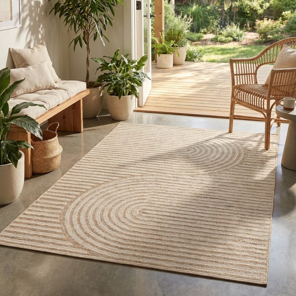 Tapis extérieur et intérieur à motifs géométriques beige 160x230cm — vue 4