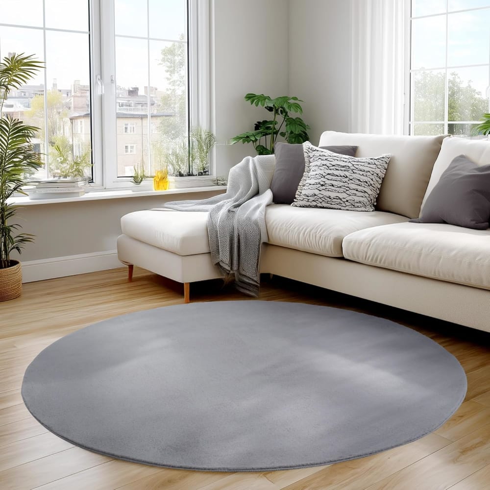 Tapis rond à poils doux lavable argent 200x200cm — vue 3