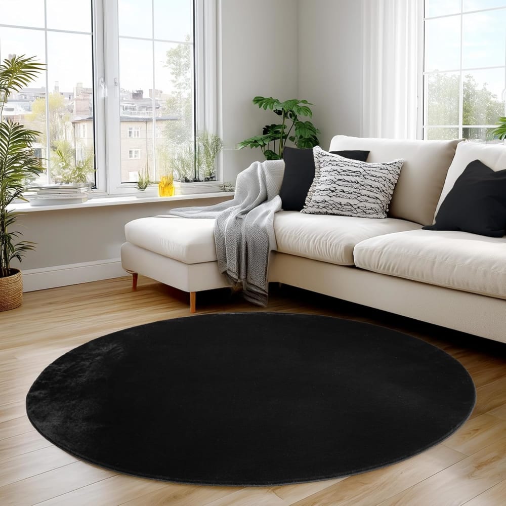 Tapis rond à poils doux lavable noir 80x80cm — vue 3