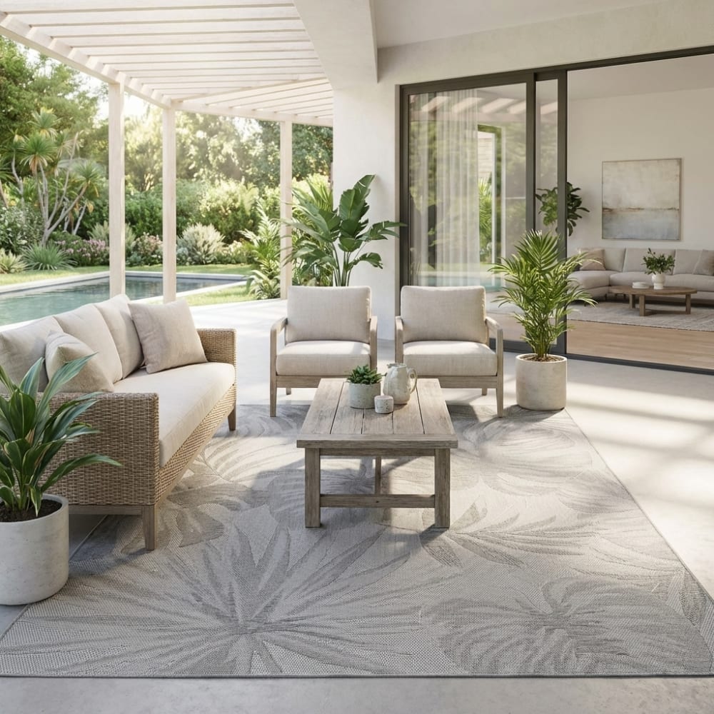 Tapis extérieur et intérieur à motifs plantes gris 240x340cm — vue 3