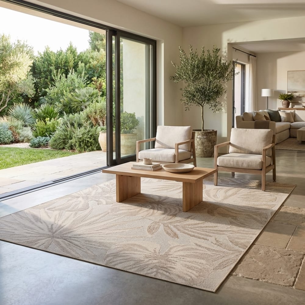 Tapis extérieur et intérieur à motifs plantes beige 240x340cm — vue 4