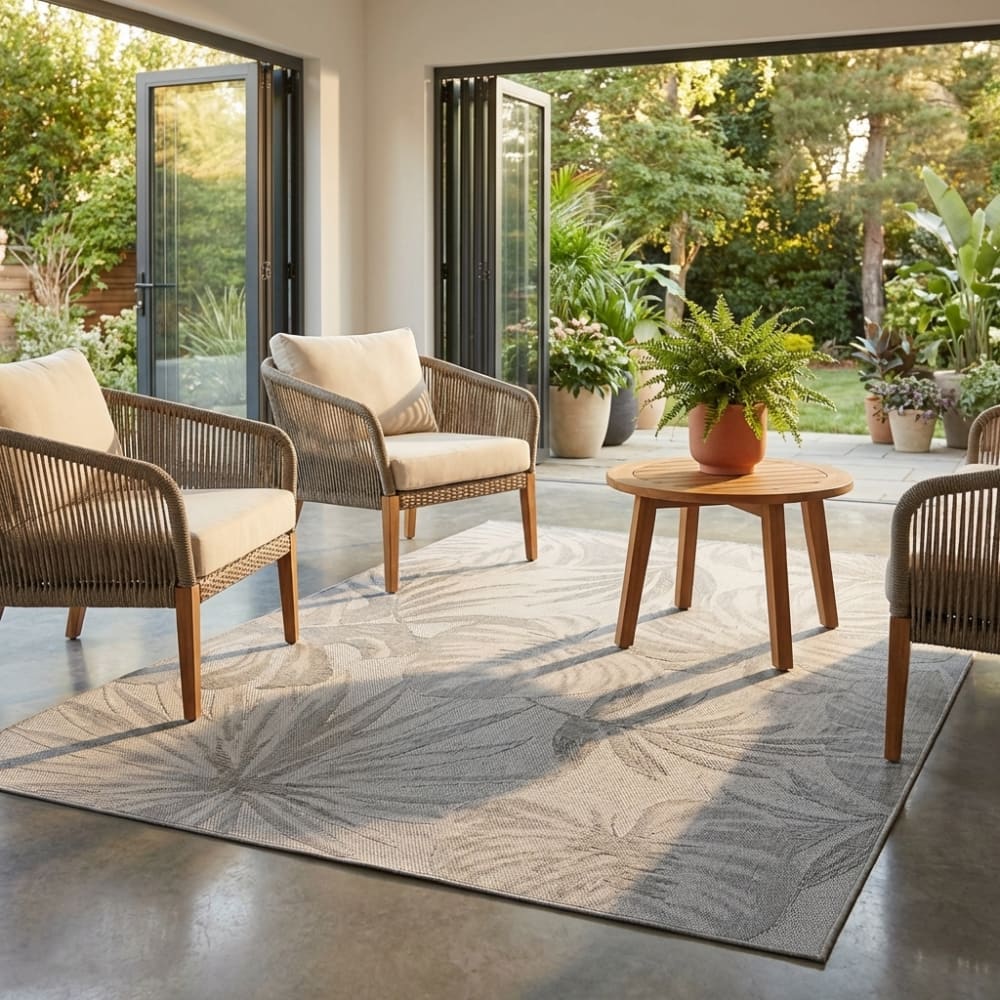 Tapis extérieur et intérieur à motifs plantes beige 140x200cm — vue 3