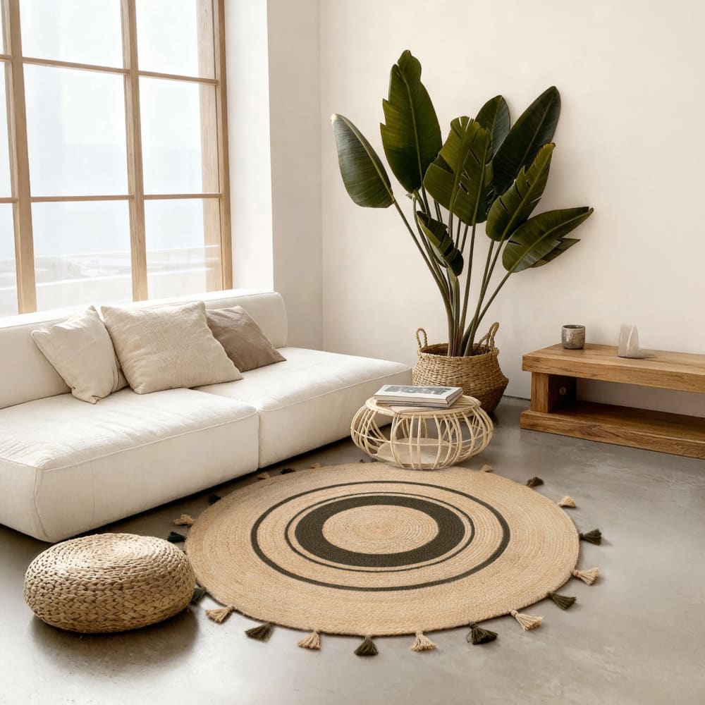 Tapis rond en jute pompon 200cm — vue 3