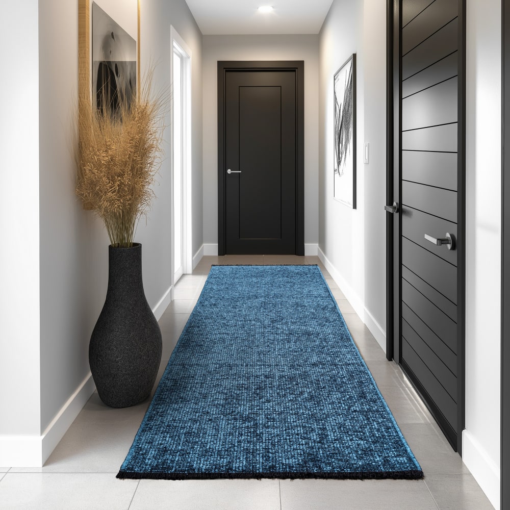 Tapis moderne tissage plat à franges - bleu 140x200cm — vue 4