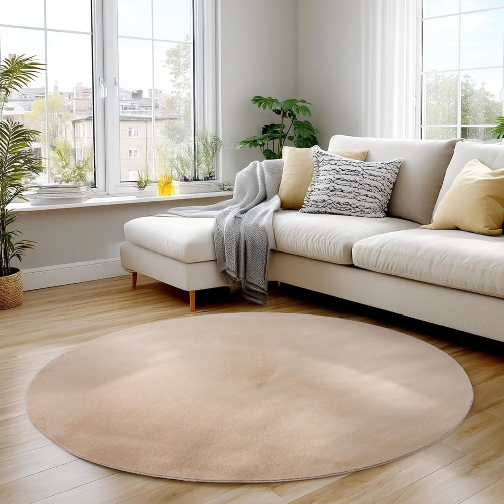 Tapis rond à poils doux lavable beige 160x160cm — vue 3