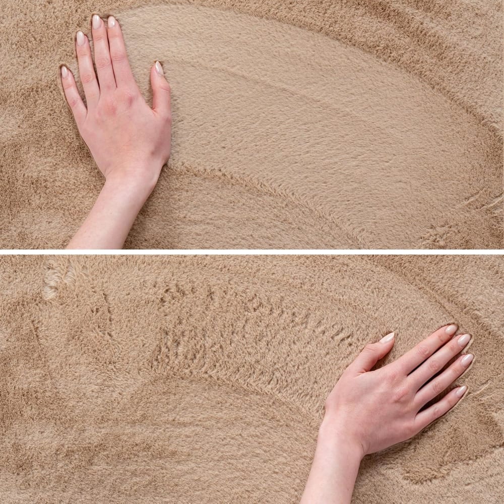 Tapis rond à poils doux lavable beige 160x160cm — vue 4
