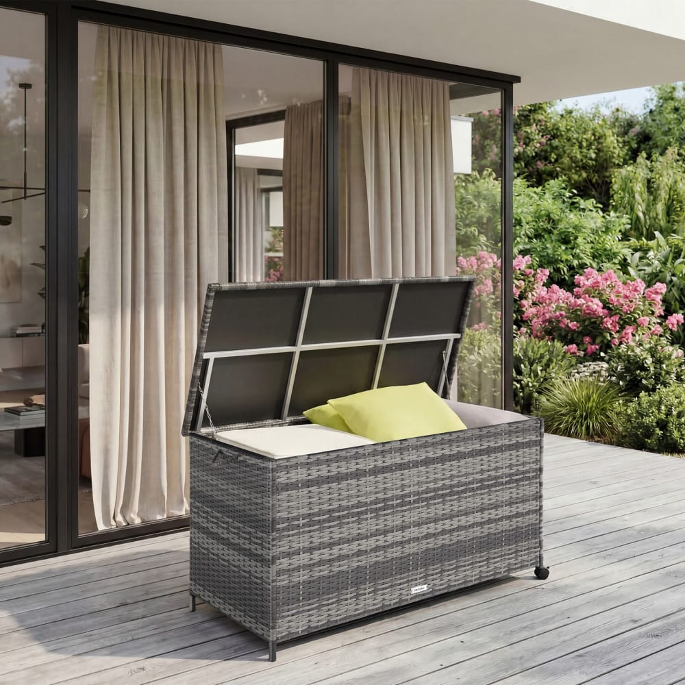 Coffre de rangement, polyrotin, aluminium, uv résistant, 253 l, gris