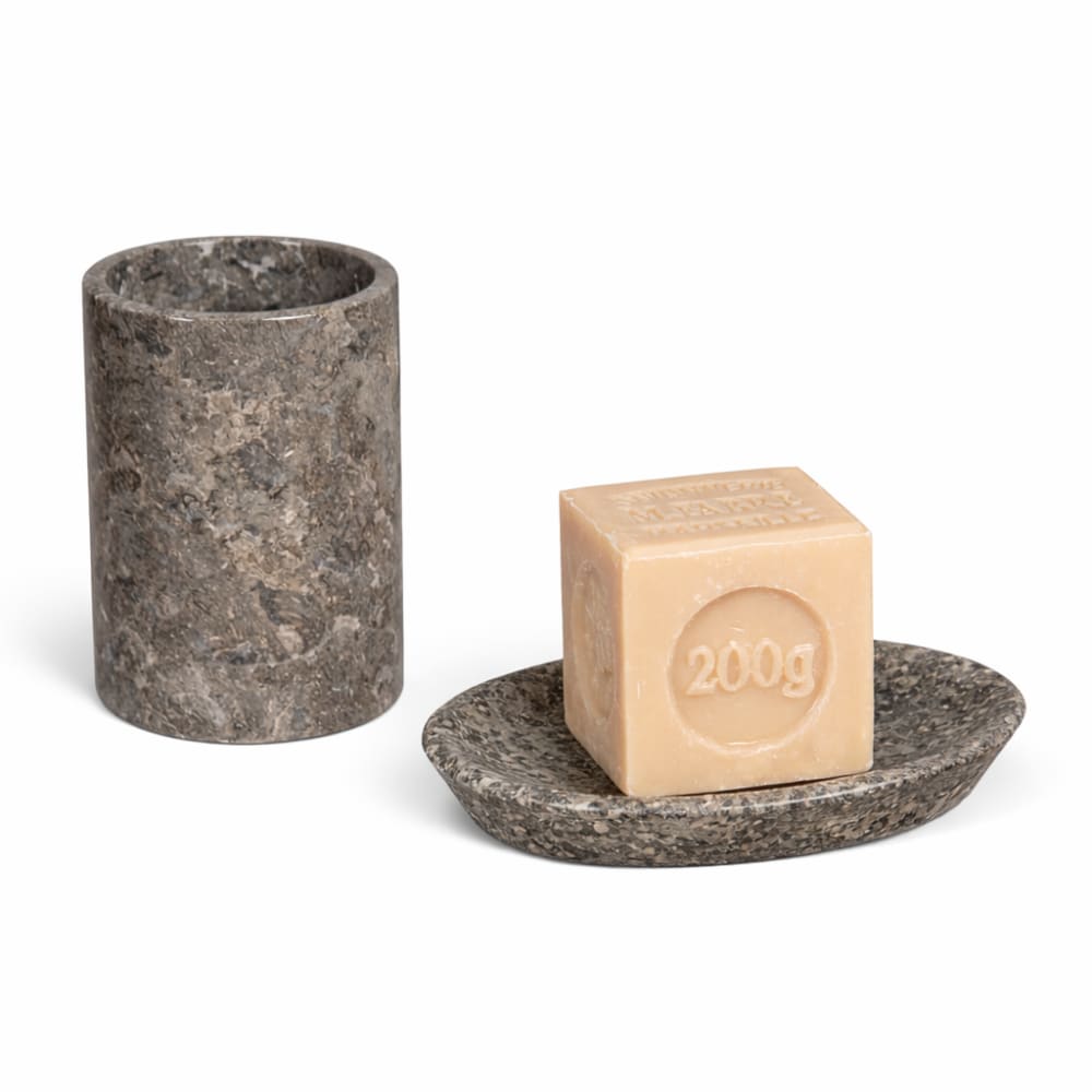 Ensemble gobelet porte savon en marbre gris