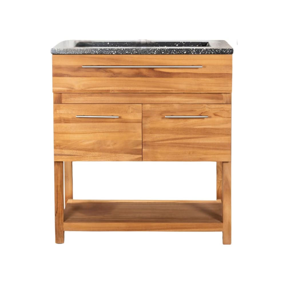 Meuble salle de bain en teck et terrazzo noir 80cm