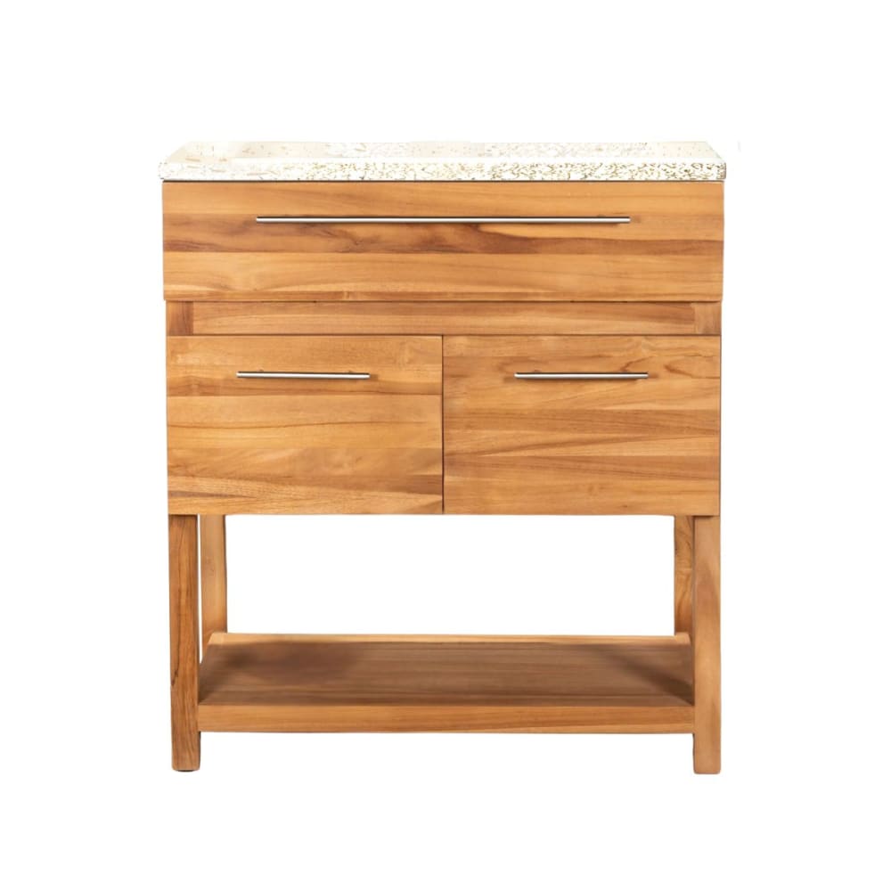 Meuble salle de bain en teck et terrazzo crème 80cm