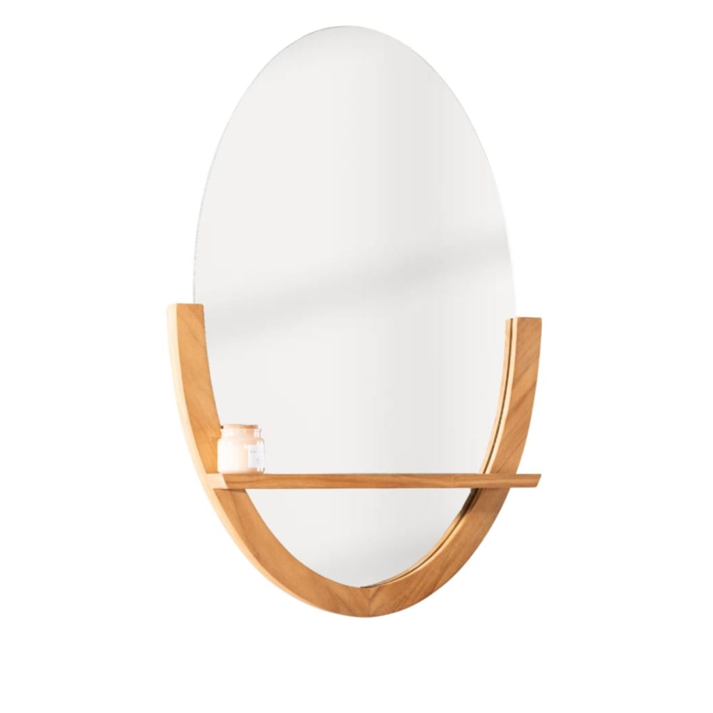 Miroir Anita de salle de bain ovale en teck massif