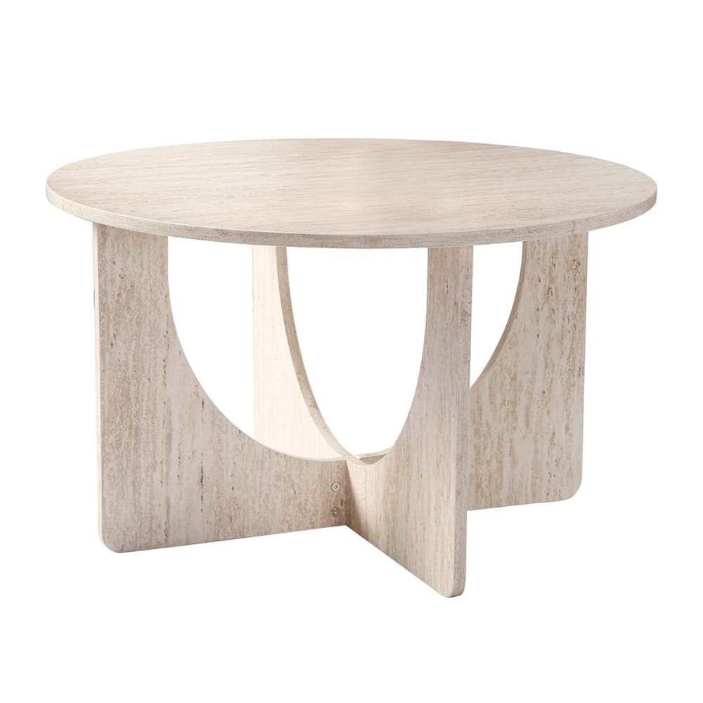 Table basse ronde D70 cm décor travertin