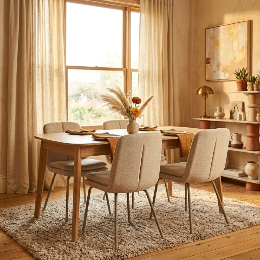 Stühle 4er Set aus Stoff Beine aus beige lackiertem Metall H85 cm