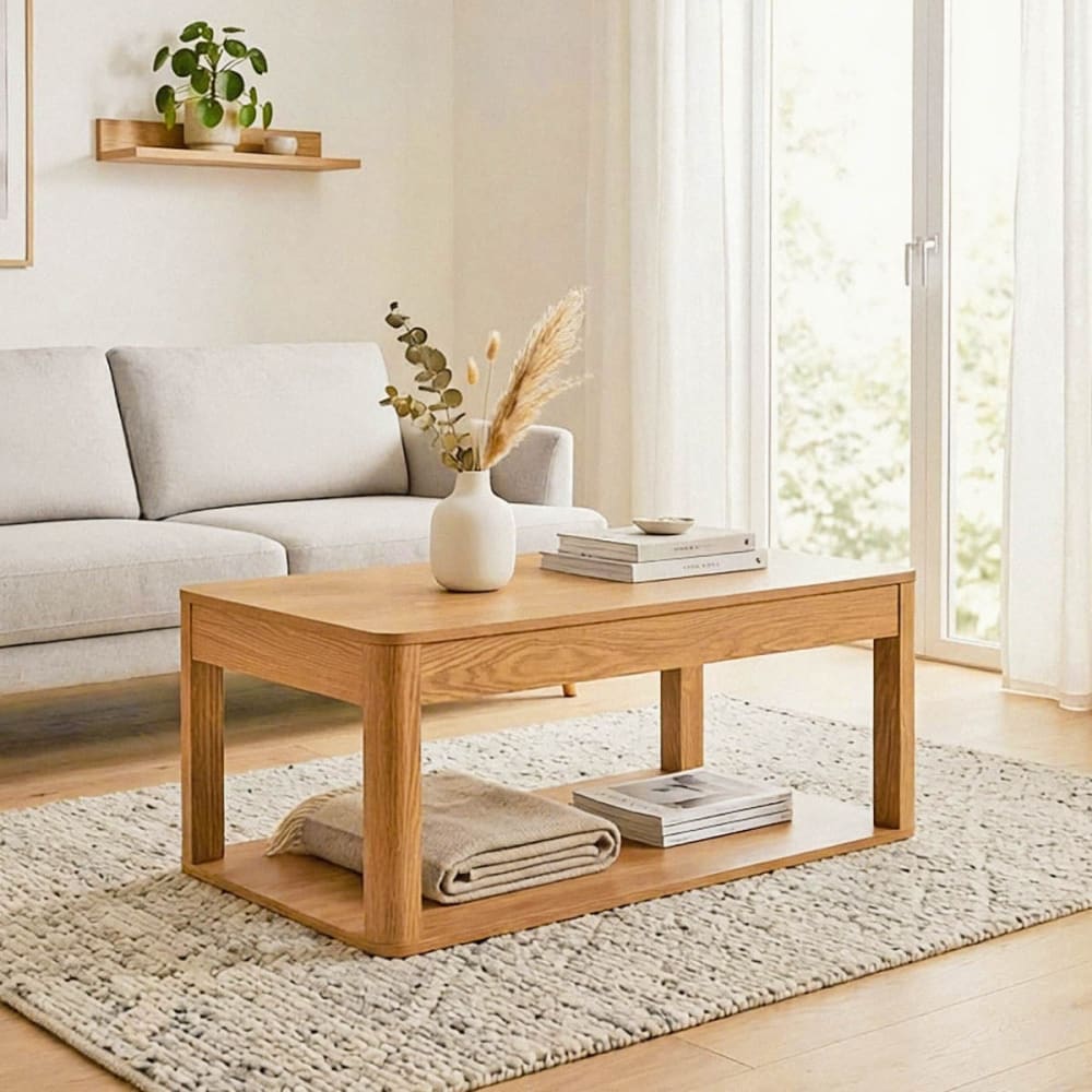 COUCHTISCH 2 rechteckige Holzoptik-Ablagen L90 cm - Maisons Du