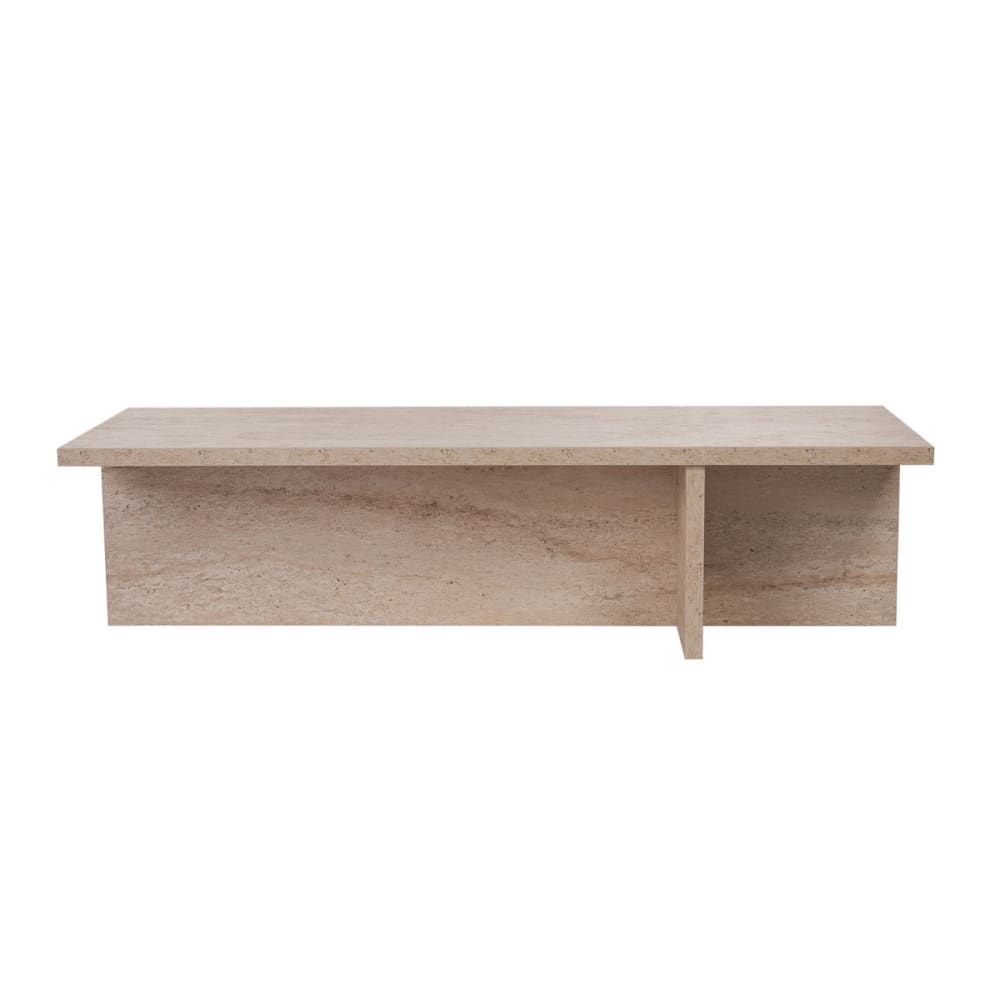 Table basse avec pied asymétrique L120 cm - Effet Travertin
