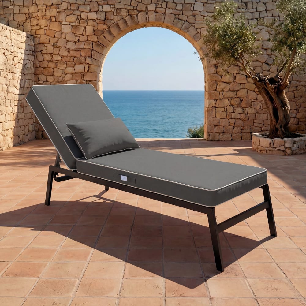 Coussin bain de soleil premium 190x60 cm avec coussin  - Gris foncé