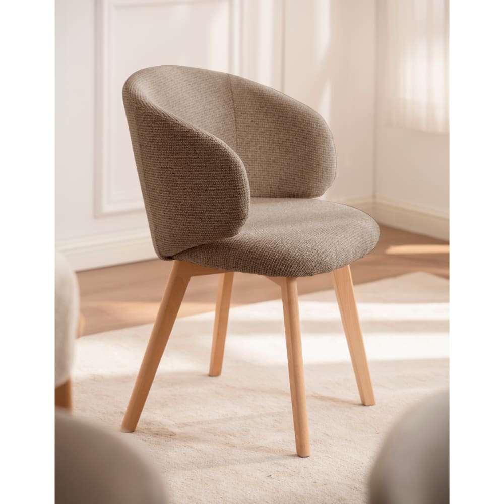 Lot de 2 Chaises en tissu et pieds en hêtre massif H79 cm - Marron