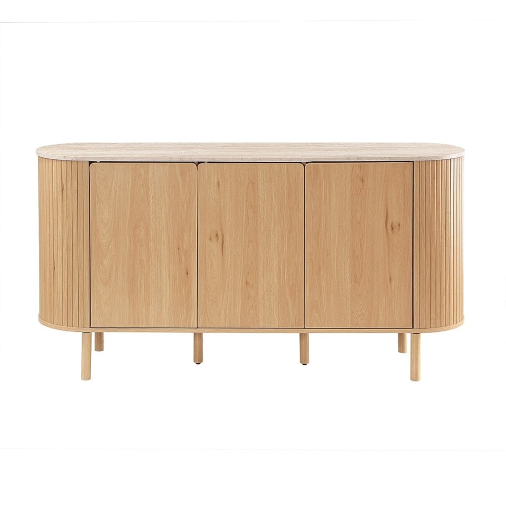 Buffet 3 portes avec plateau effet travertin L160 cm