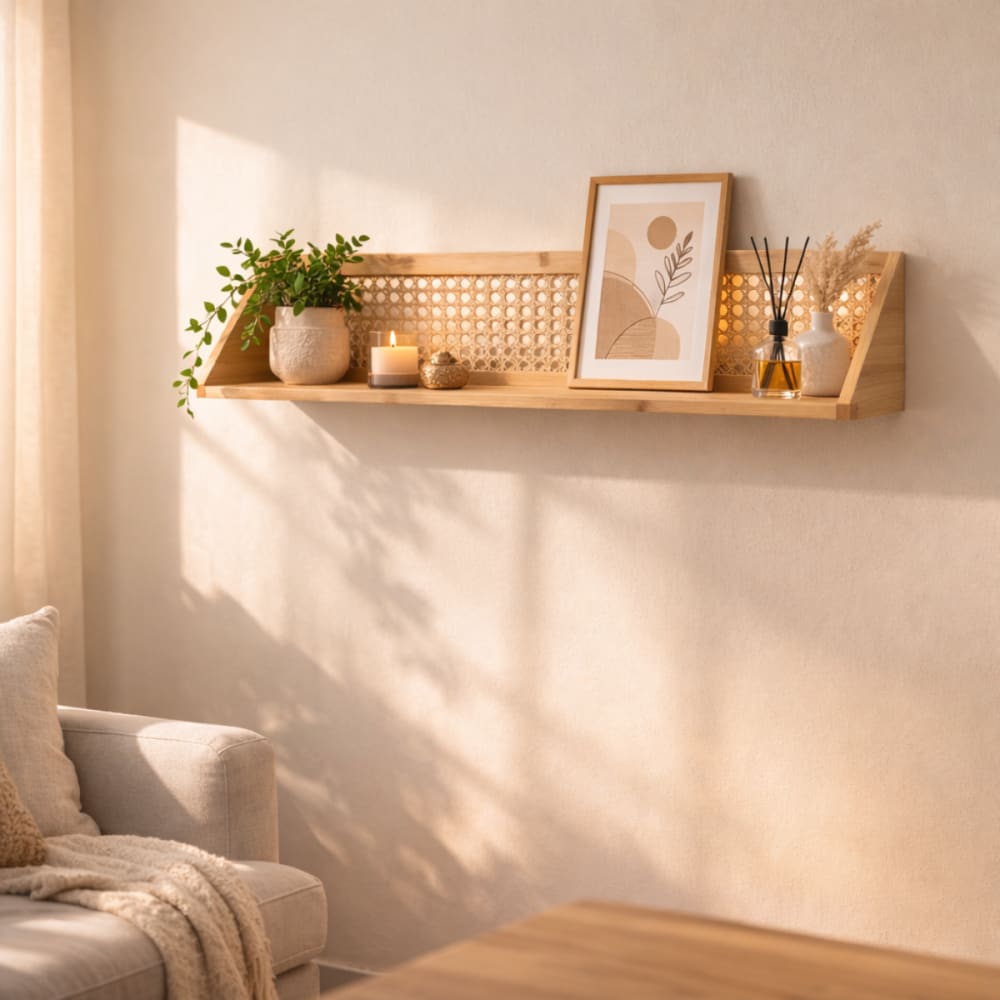 Etagère murale en bambou et rotin naturel l60 cm