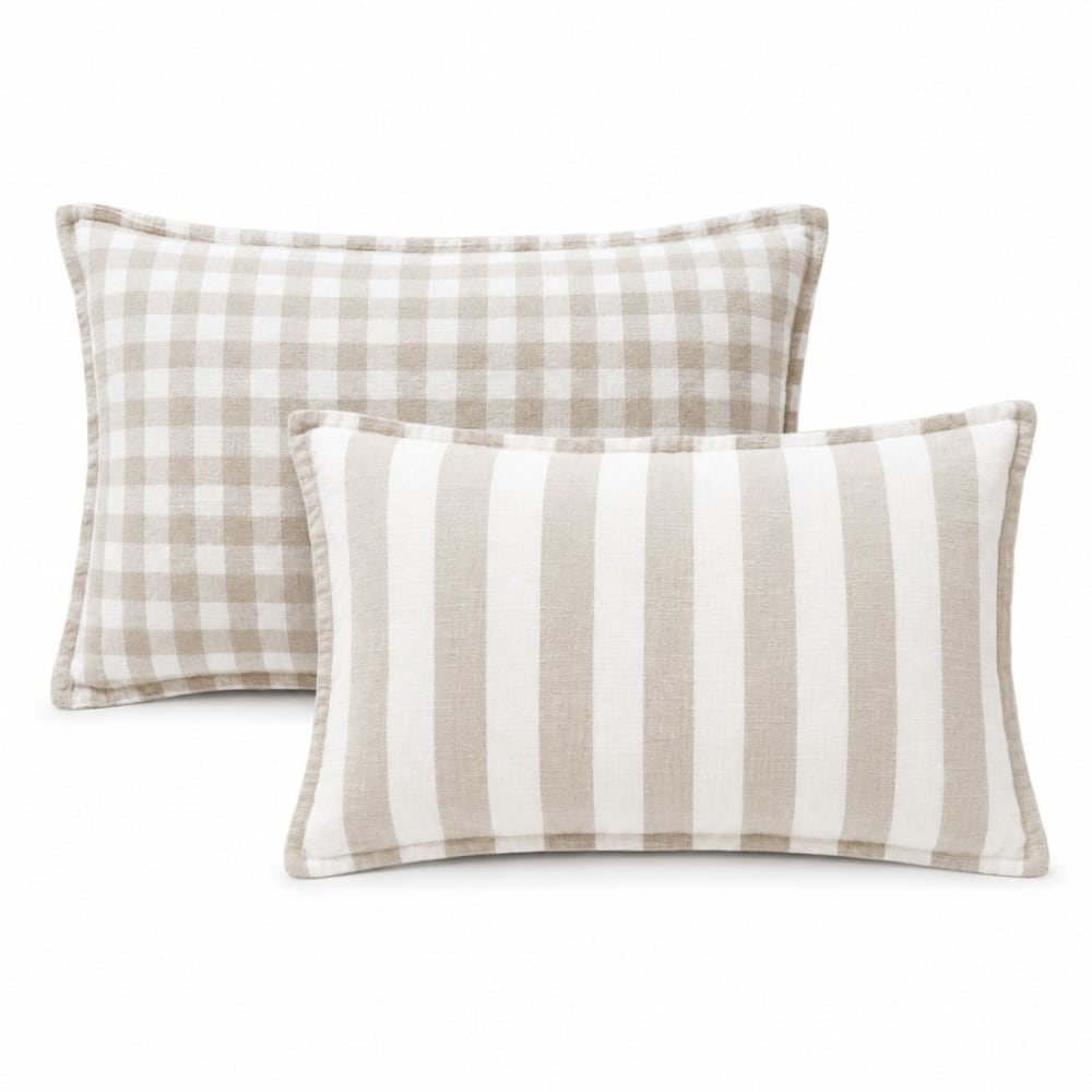 Housse de coussin recto-verso 100% coton rayures et vichy lourmarin