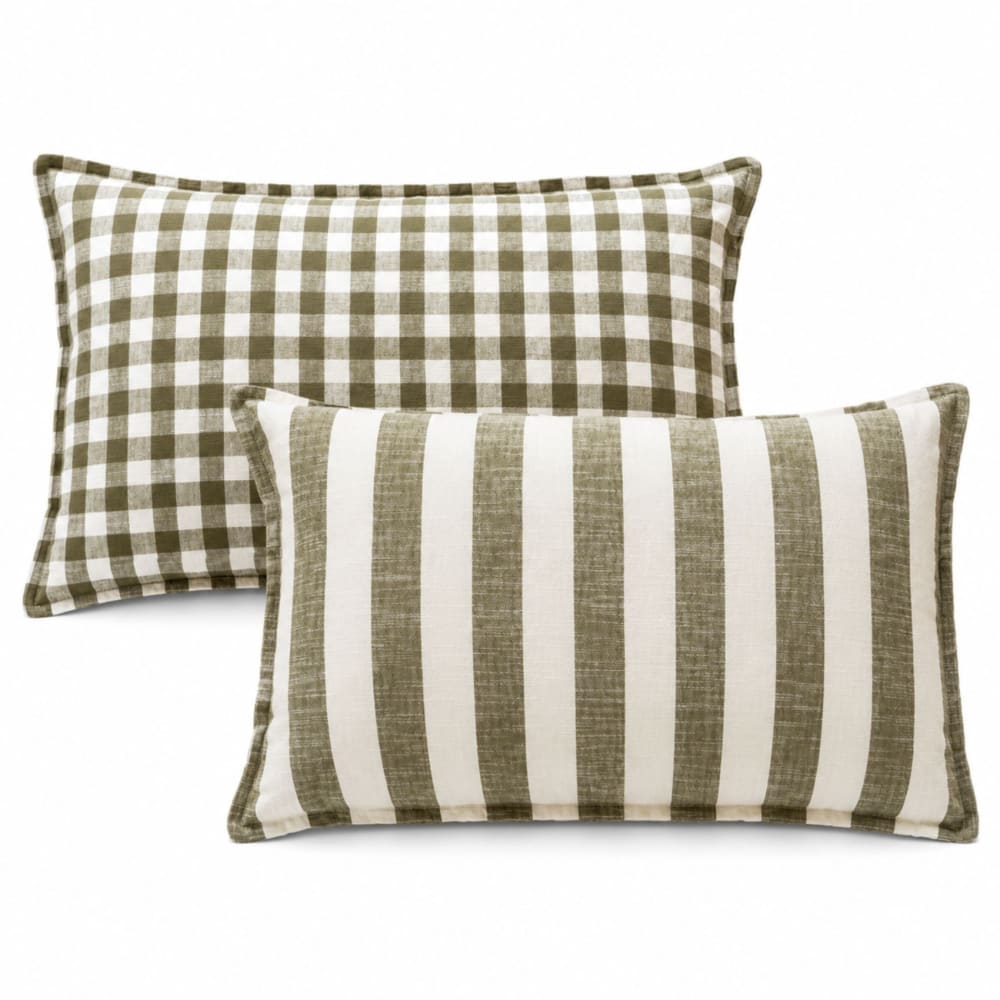 Housse de coussin recto-verso 100% coton rayures et vichy lourmarin