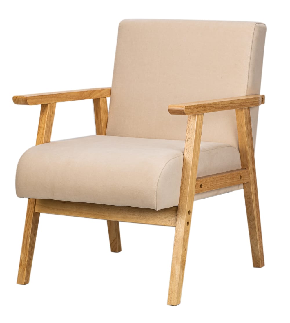 Fauteuil de salon en bois massif et tissu beige