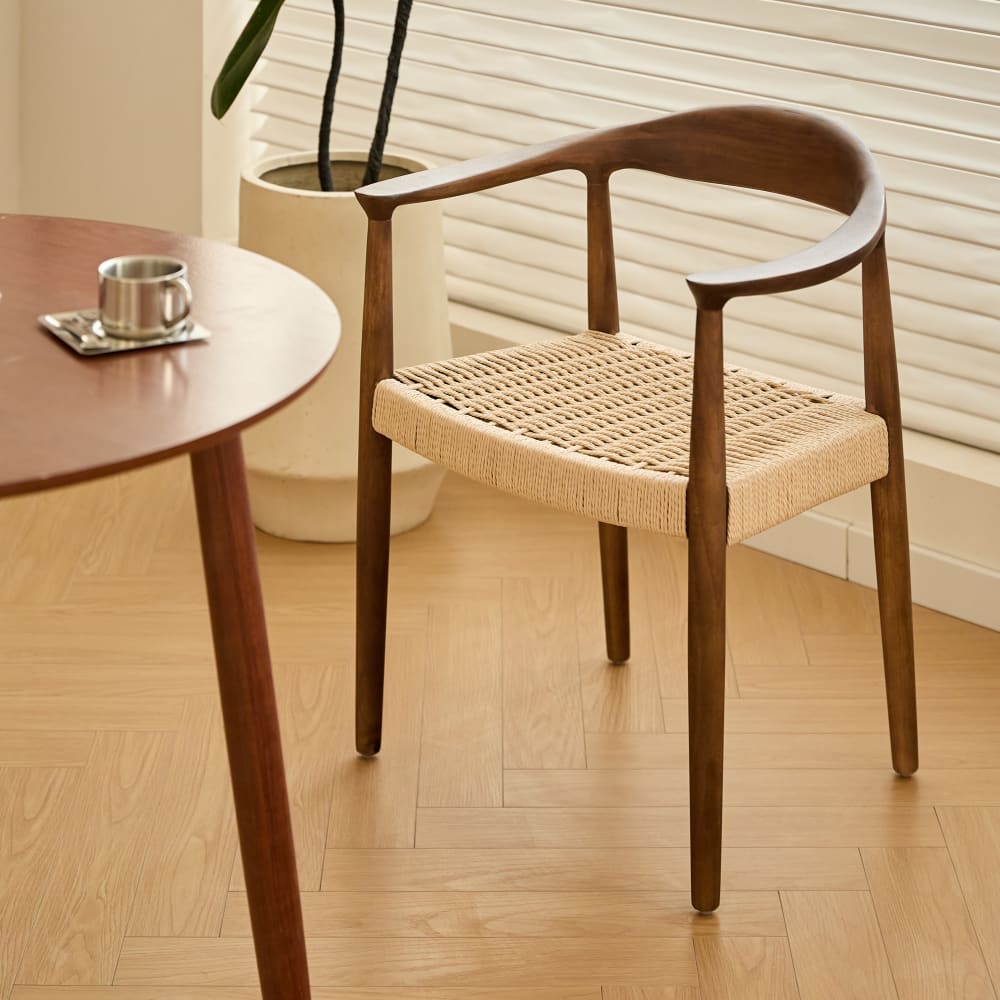 Lot de 2 chaises de salle à manger en bois massif foncé et corde