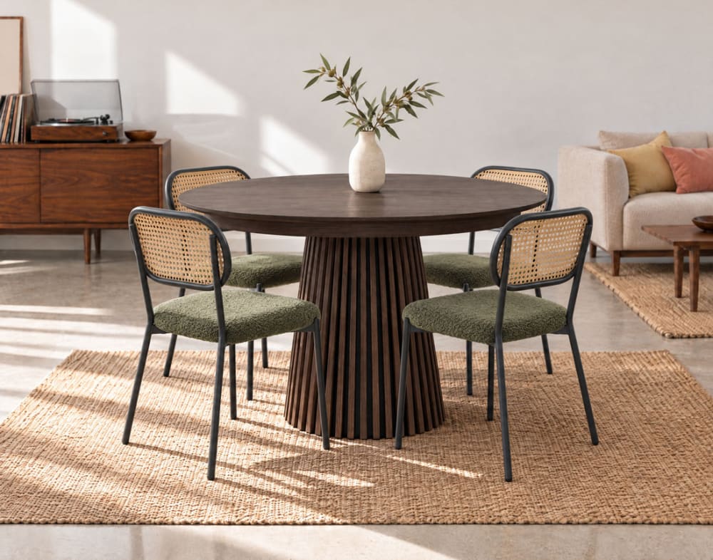 Best Mobilier Freya - table à manger ronde extensible - effet bois foncé - 4 à 8 style modern Braun Holz