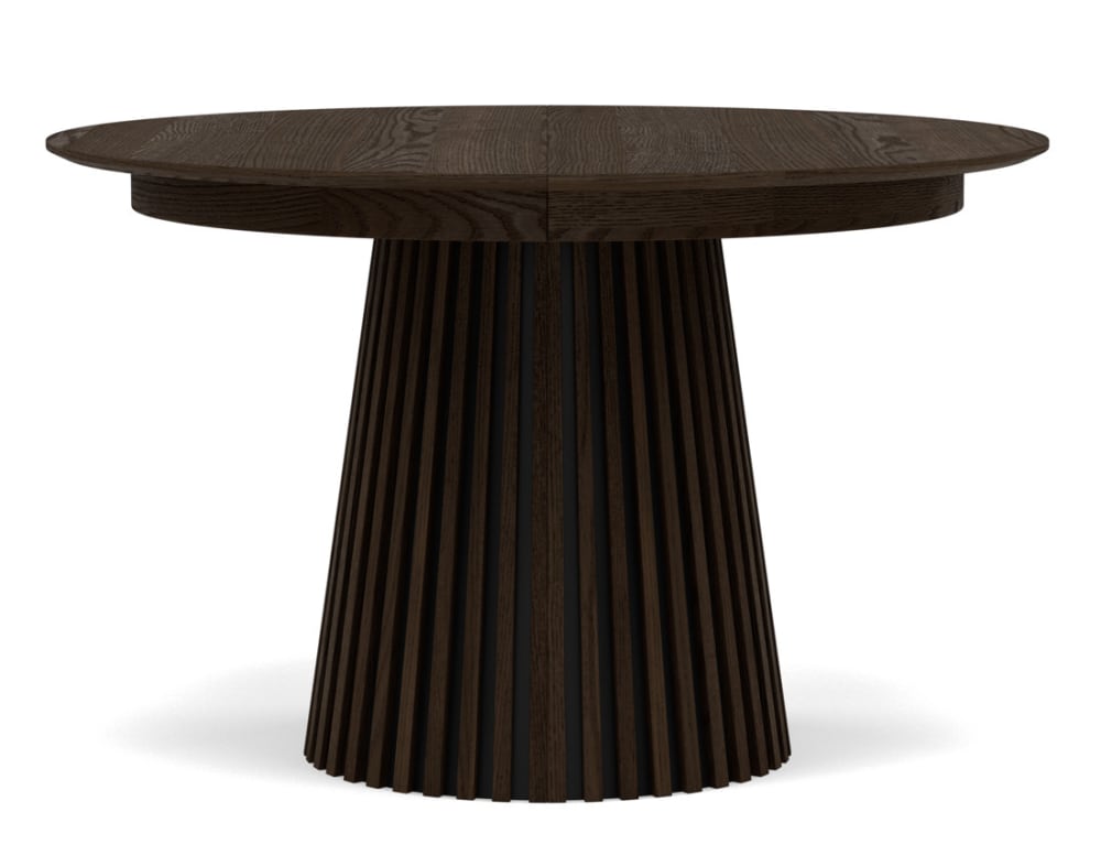 Table à manger ronde extensible effet bois foncé 4/8 personnes D120