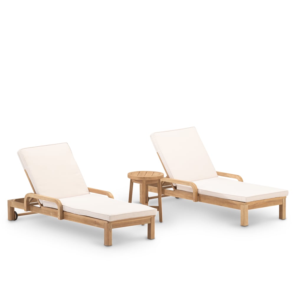 Set de 2 chaises longues avec coussin et table d’appoint