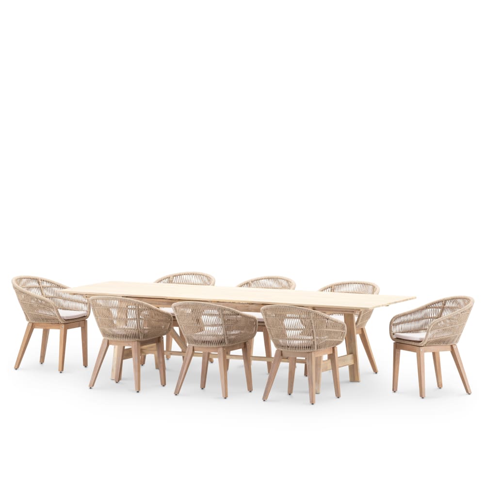 Set de repas jardin 8 places table extensible en bois 220/300x100