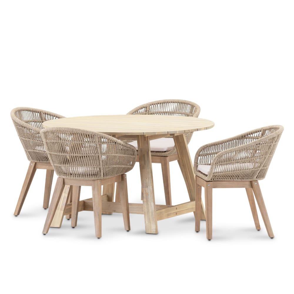 Set de repas 4 places table en bois ronde D130