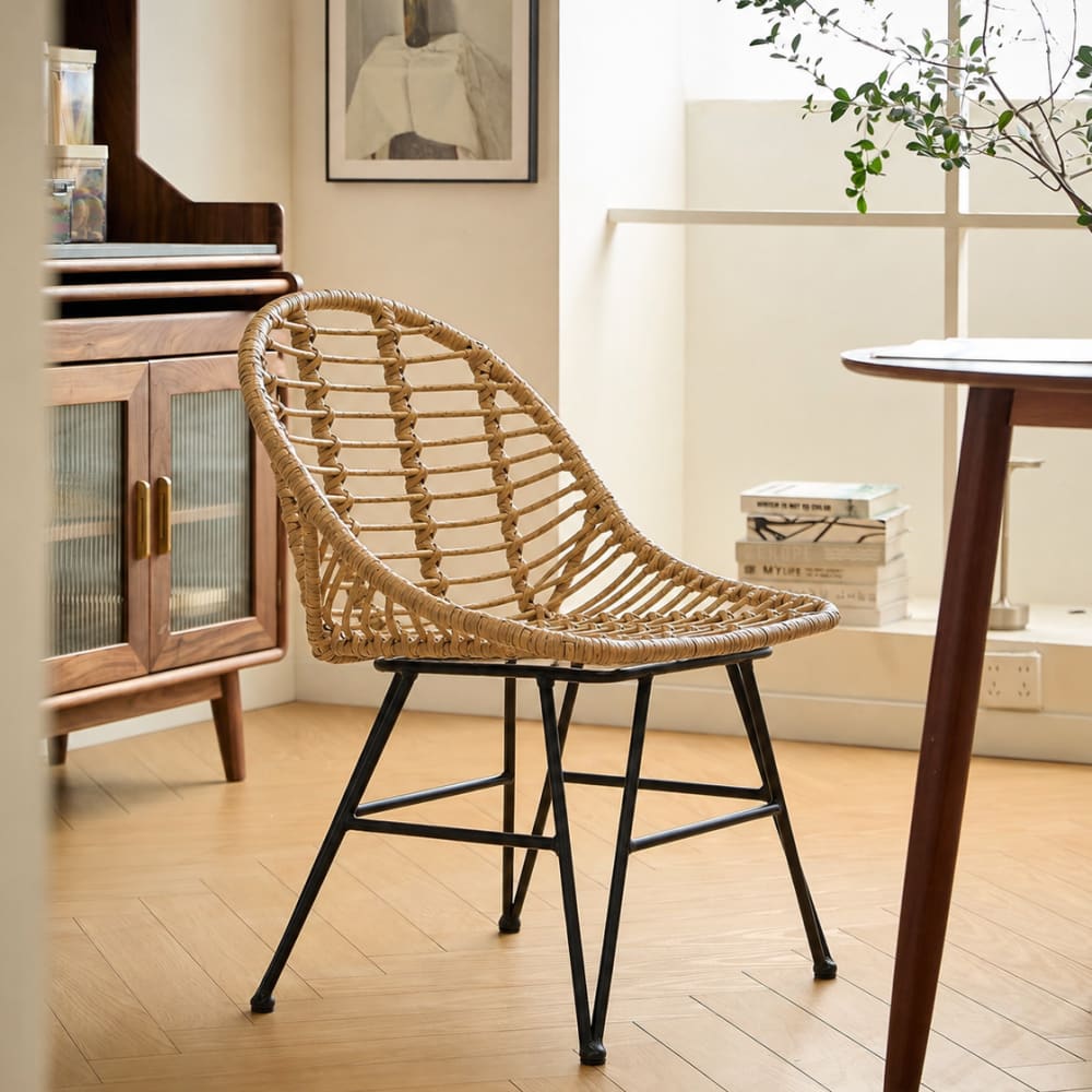 Nordlys Esszimmerstühle (4er Set) aus Metall und Rattan Braun style exotic Braun Rattan