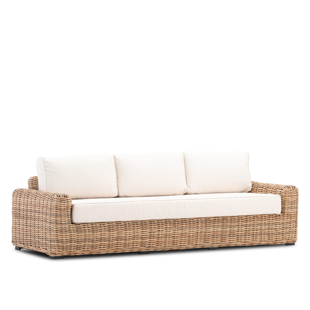 Canape jardin 3 places rotin synthétique couleur naturel