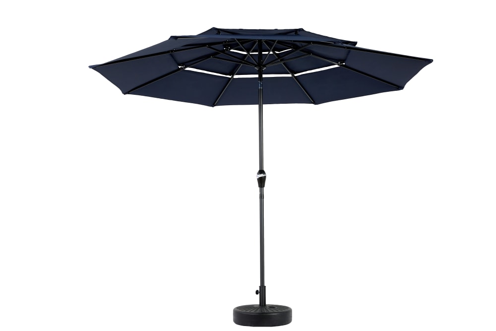 ComfortXL Doppelseitiger Sonnenschirm 450 cm mit Kurbel aus Stahl in Dunkelblau - Pes - Polyester