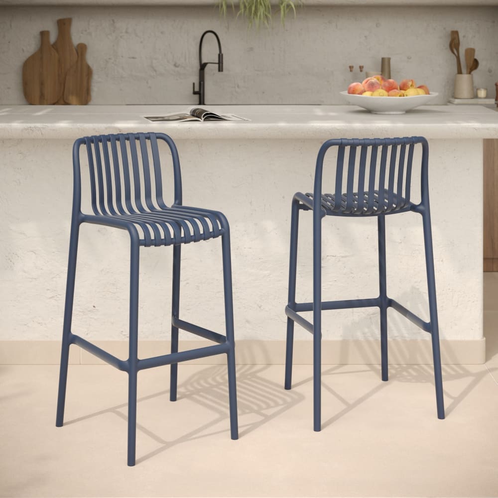 Set aus 2 Gartenbarstühlen 76 cm aus marineblauem Kunststoff -