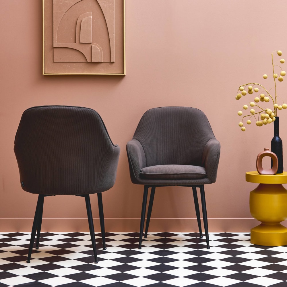 2er-Set Cord-Sessel dunkelgrau Metallbeine - Maisons Du Monde