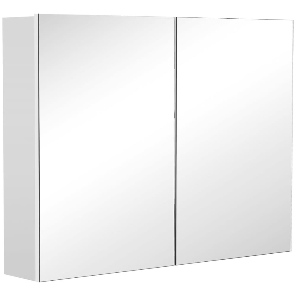 Armoire miroir de salle de bain 2 portes et étagères MDF blanc