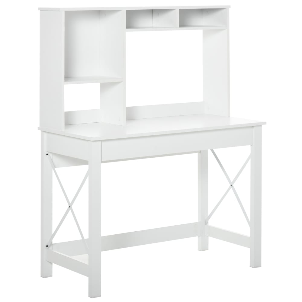 Bureau bibliothèque 2 en 1 - 3 niches panneaux particules métal blanc