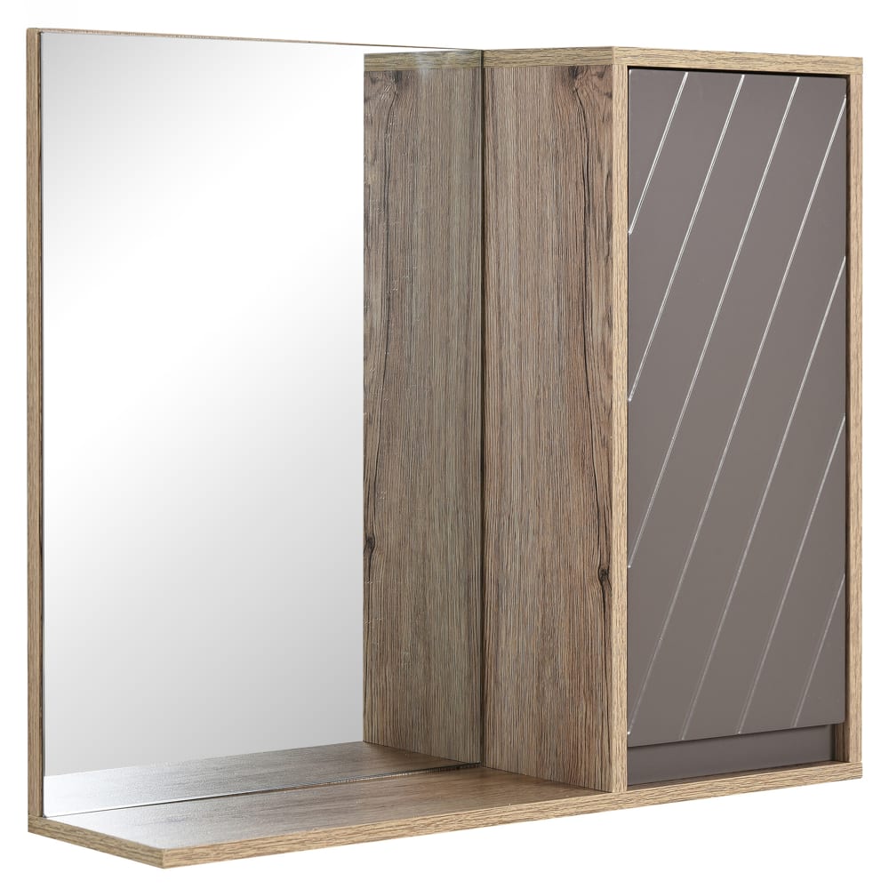 Miroir de salle de bain avec étagère et placard chêne clair gris