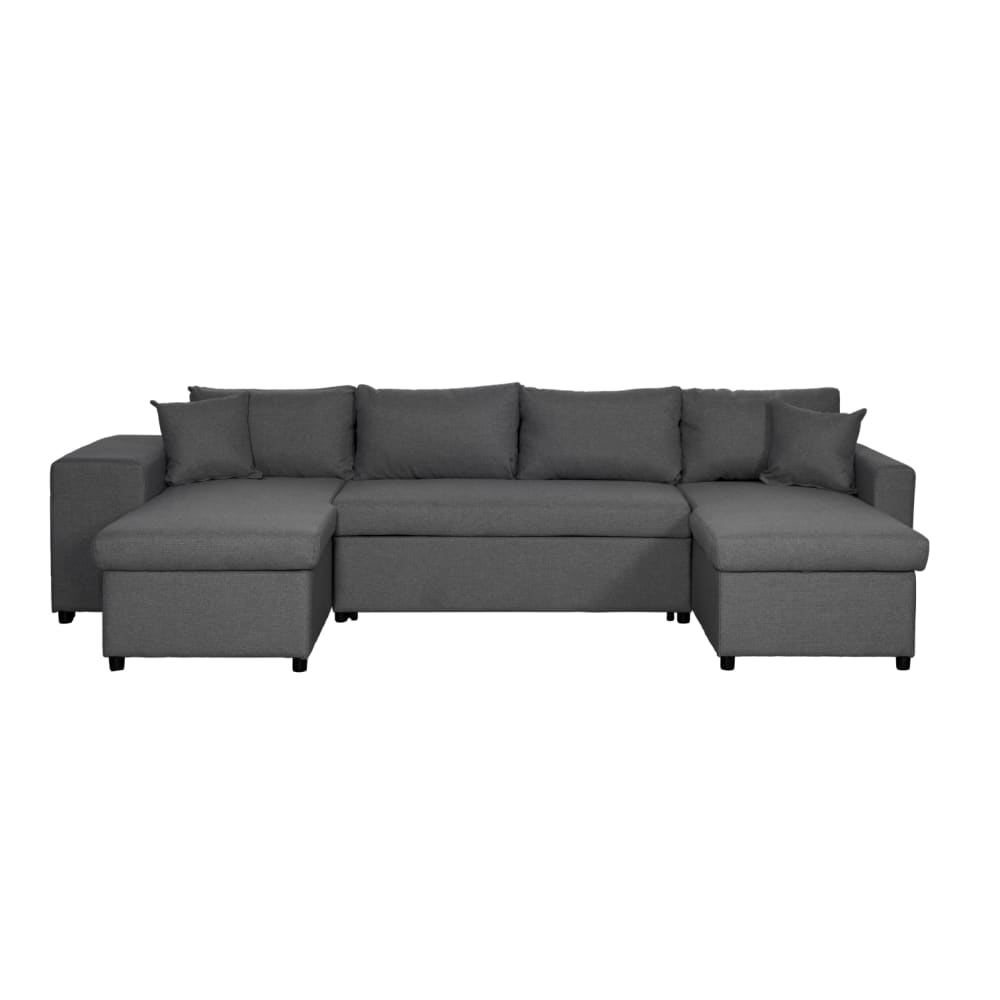 Canapé d'angle panoramique avec poufs en tissu - Gris foncé